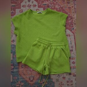 Vibrant Green Women's Top and Shorts Set